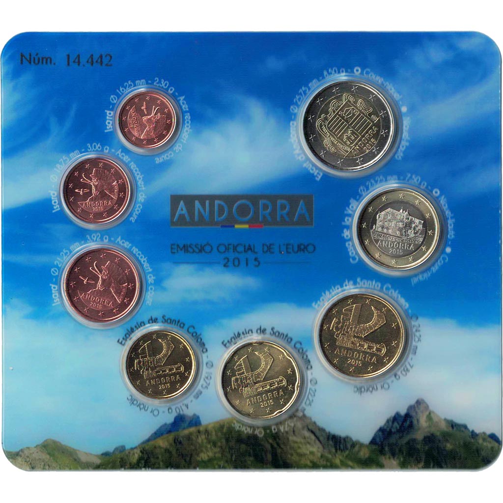 Andorra, 
  
  1 centtől 2 euróig, 
  
  2015