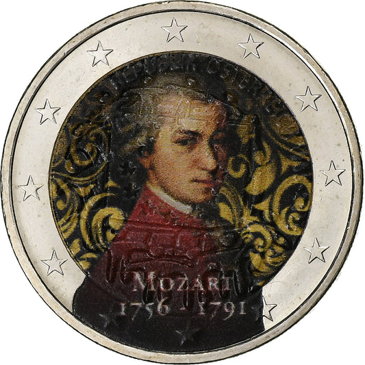 Ausztria, 
  
  2 euró, 
  
  Mozart